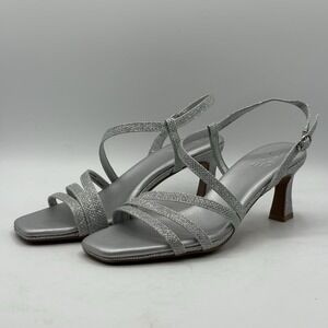 Naturalizer Women's Galaxy Heeled Dress Shoe Sandal Silver Metallic Fabric 7.5 M